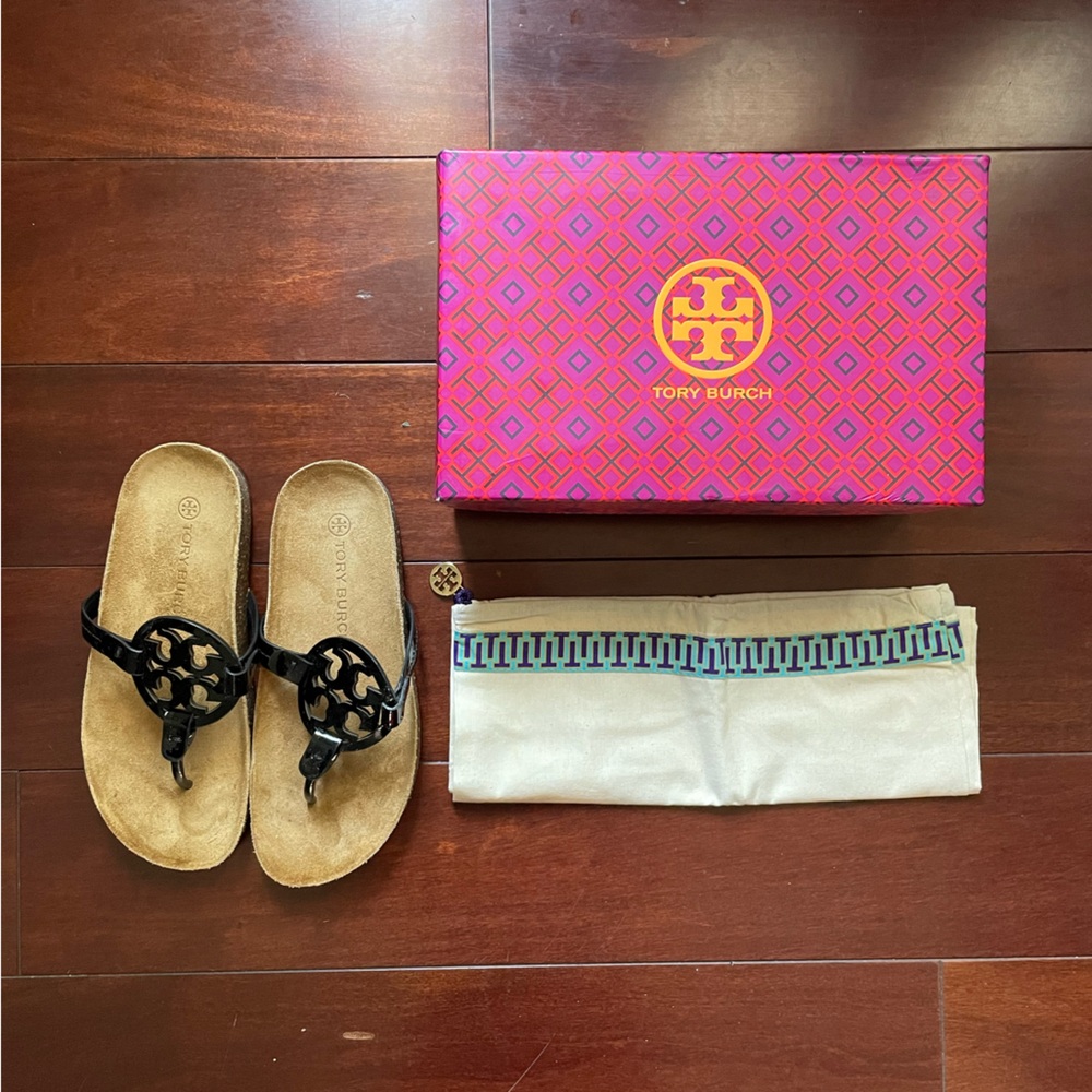 Tory Burch Black Miller Logo Thong Sandals